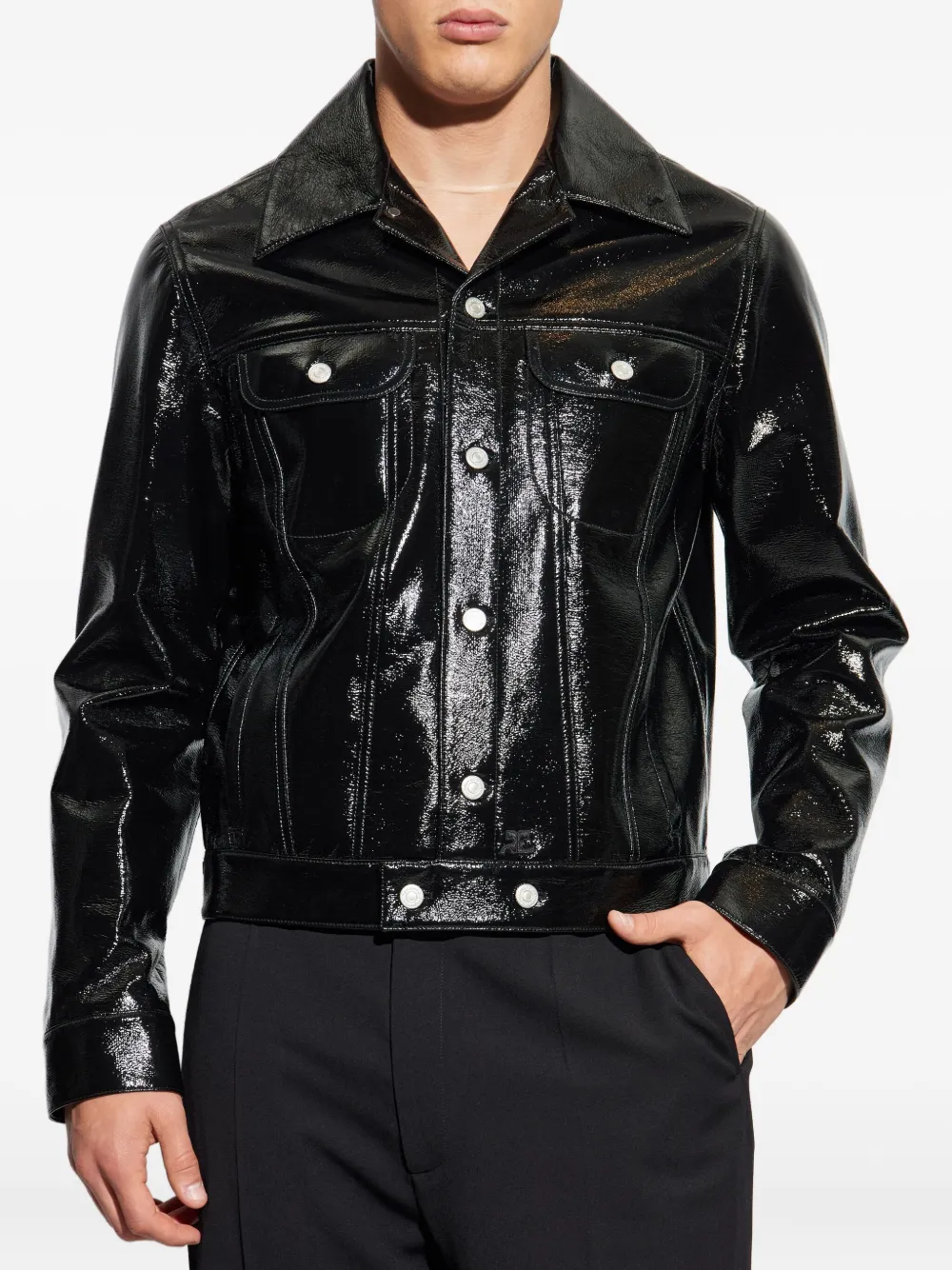 Courrèges high-shine button-fastening jacket Zwart