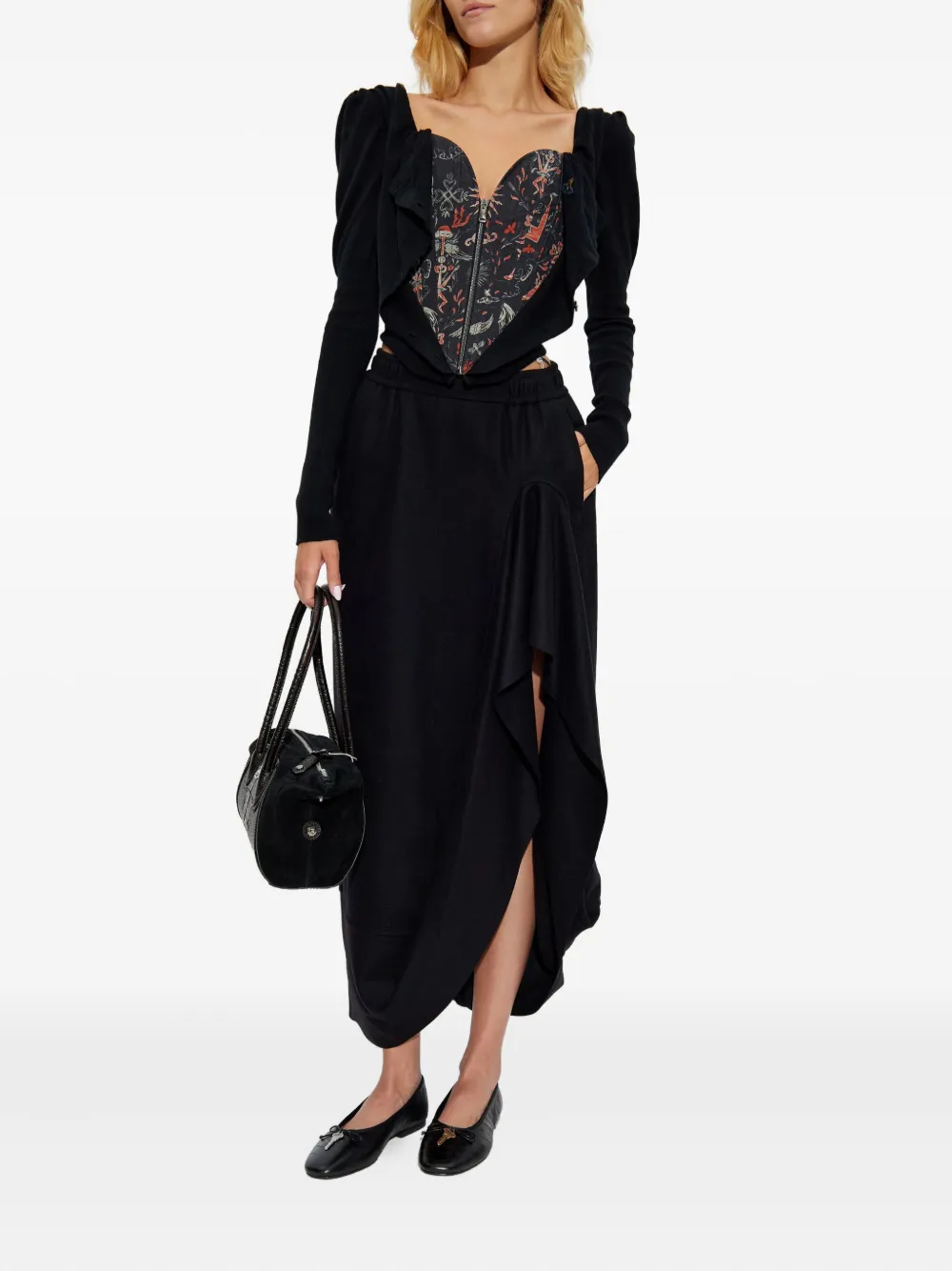 Vivienne Westwood Bea puff-sleeve corset top Zwart