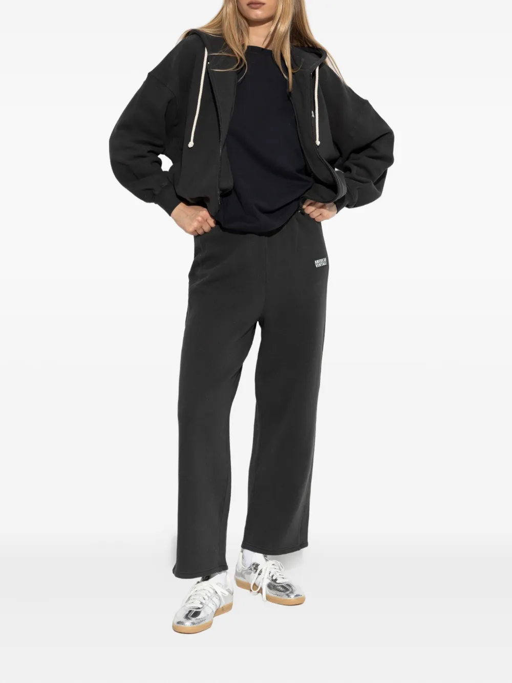 American Vintage Izubird drawstring logo-print trousers - Grijs