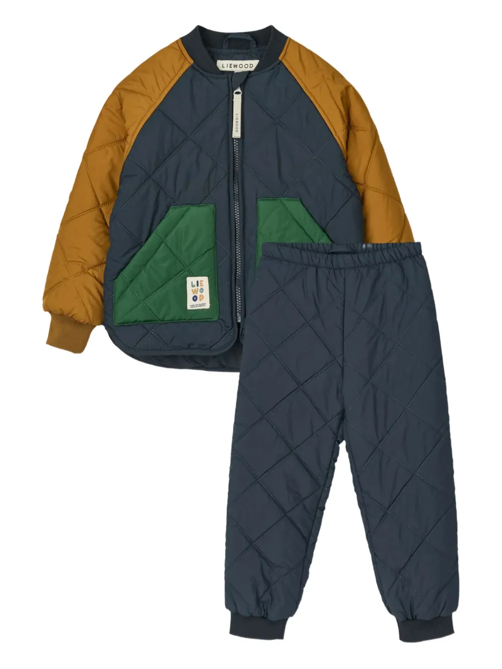 Liewood Quilted Colour-block Bomber Jacket Trousers (set Of Two) In Blue