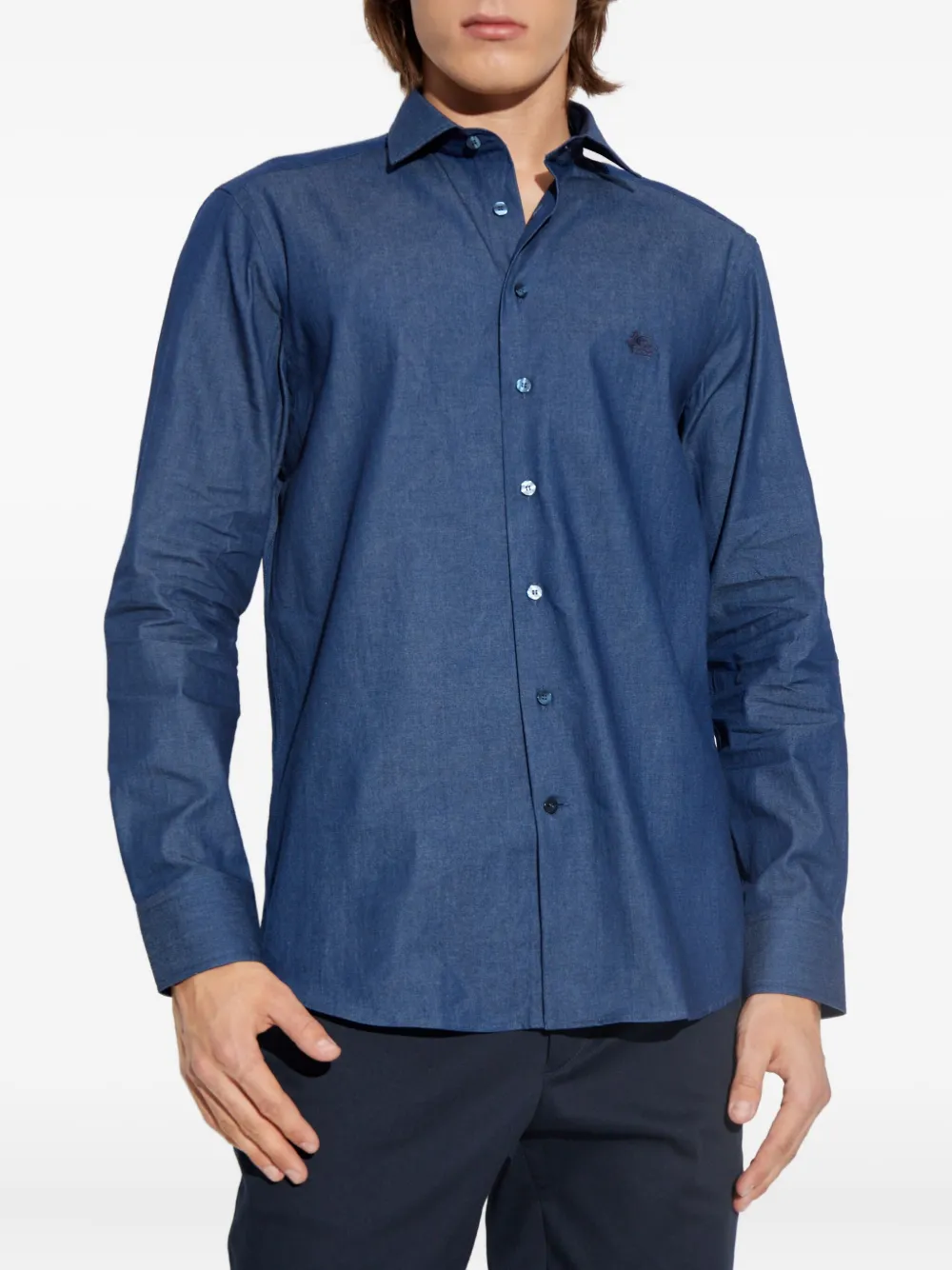 ETRO embroidered cotton shirt Blauw