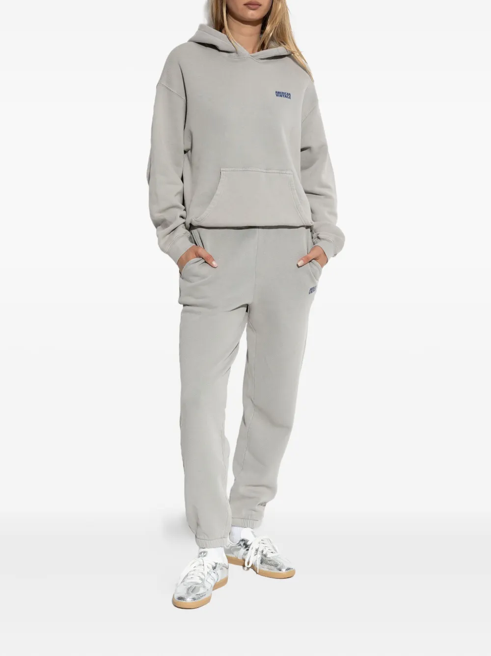American Vintage embroidered cotton track pants - Grijs
