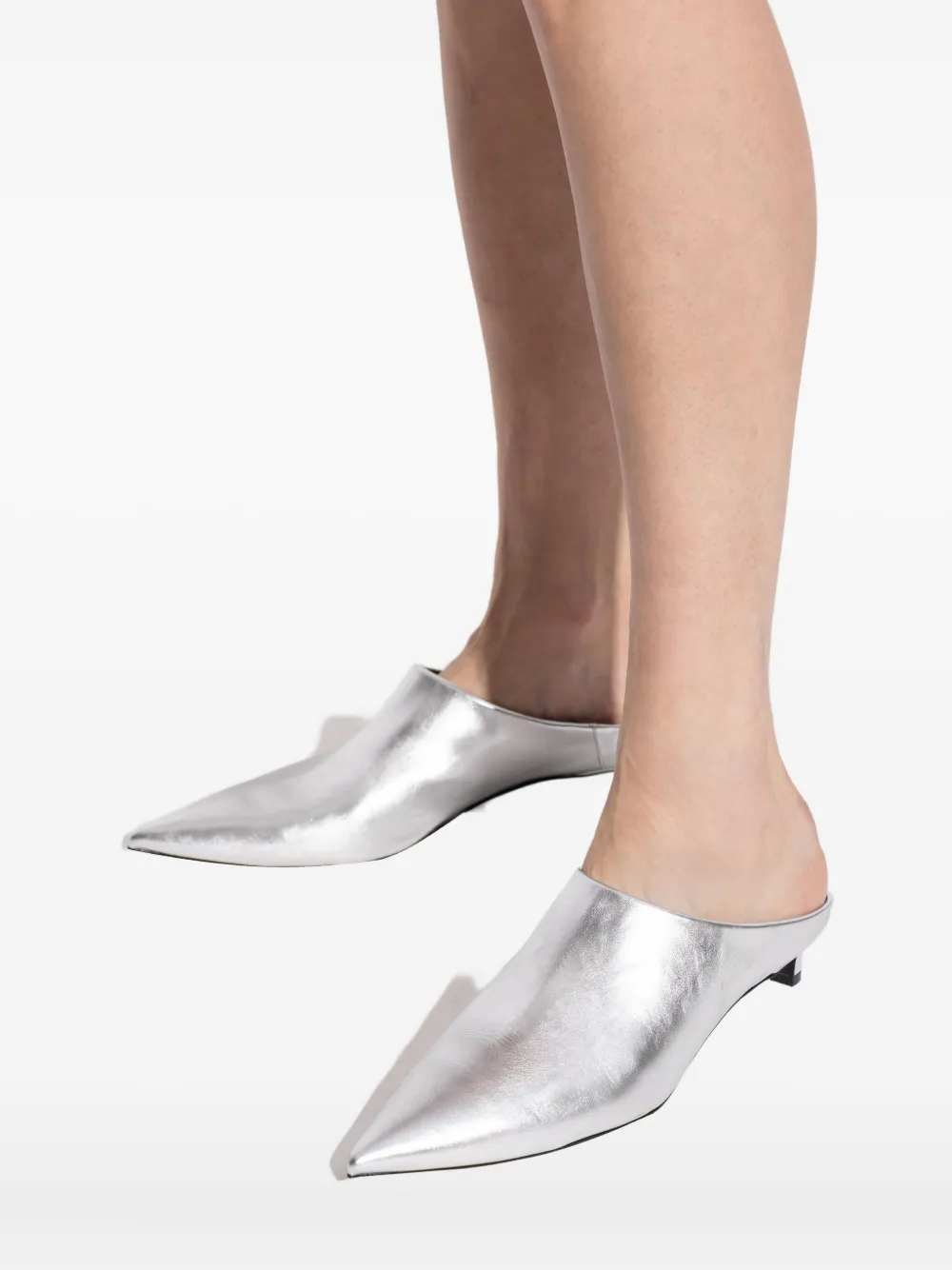 Jil Sander metallic-leather pointed-toe mules Silver