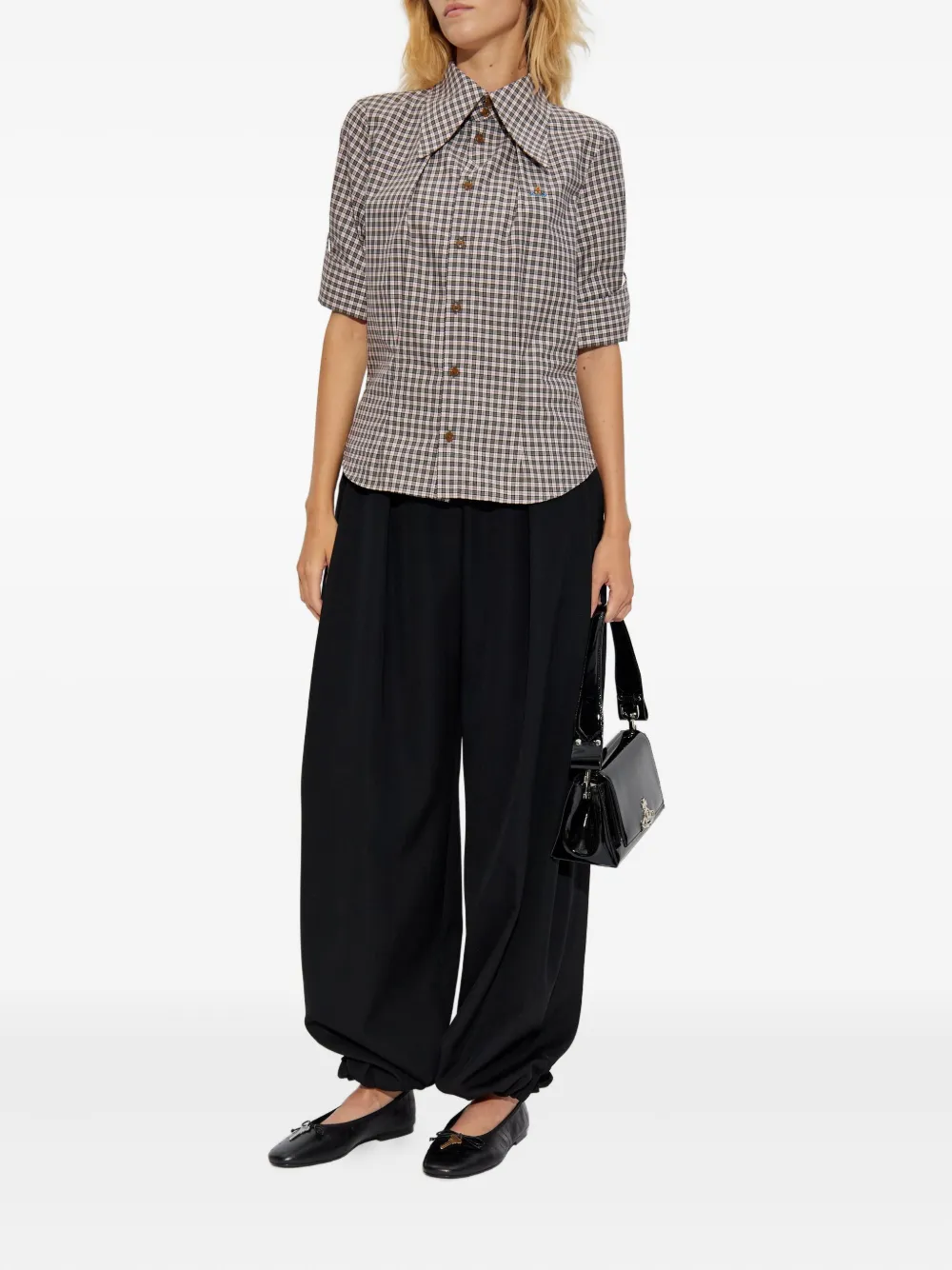 Vivienne Westwood gingham check pleated shirt Bruin
