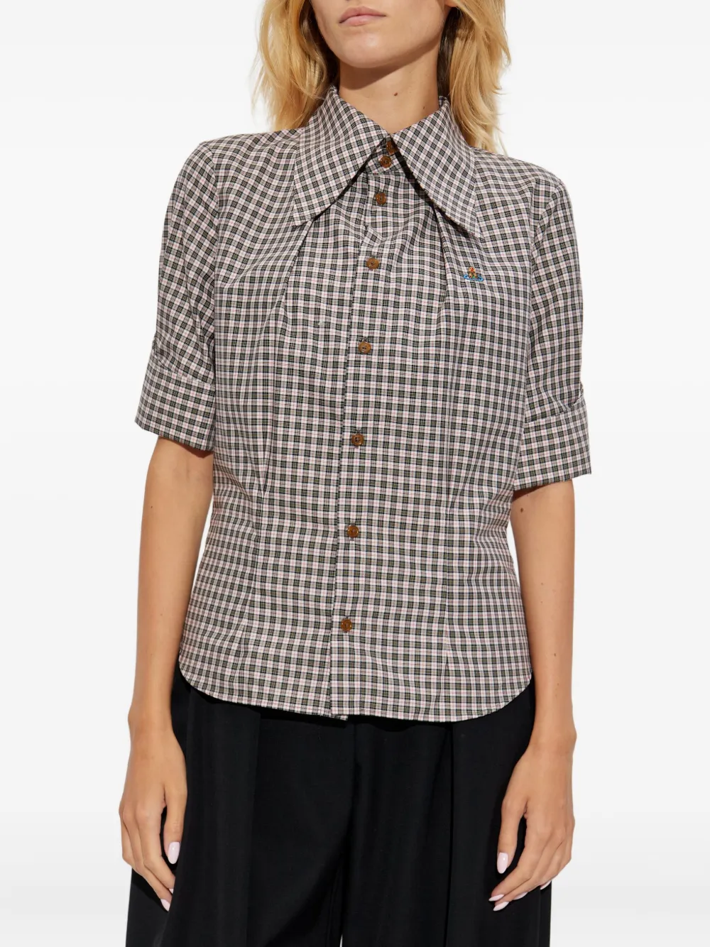 Vivienne Westwood gingham check pleated shirt Bruin