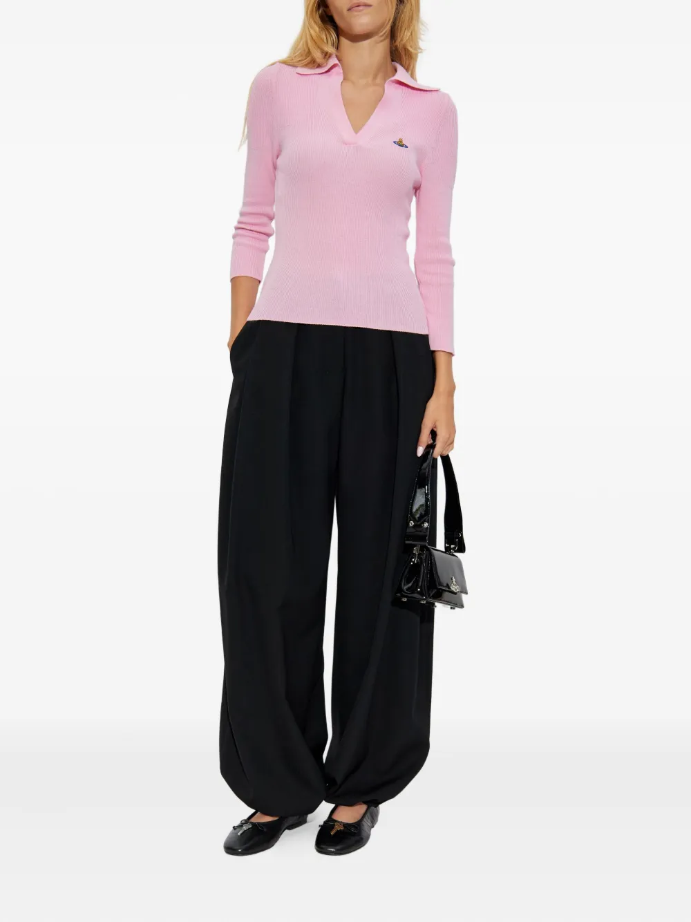 Vivienne Westwood orb-embellished ribbed top - Roze