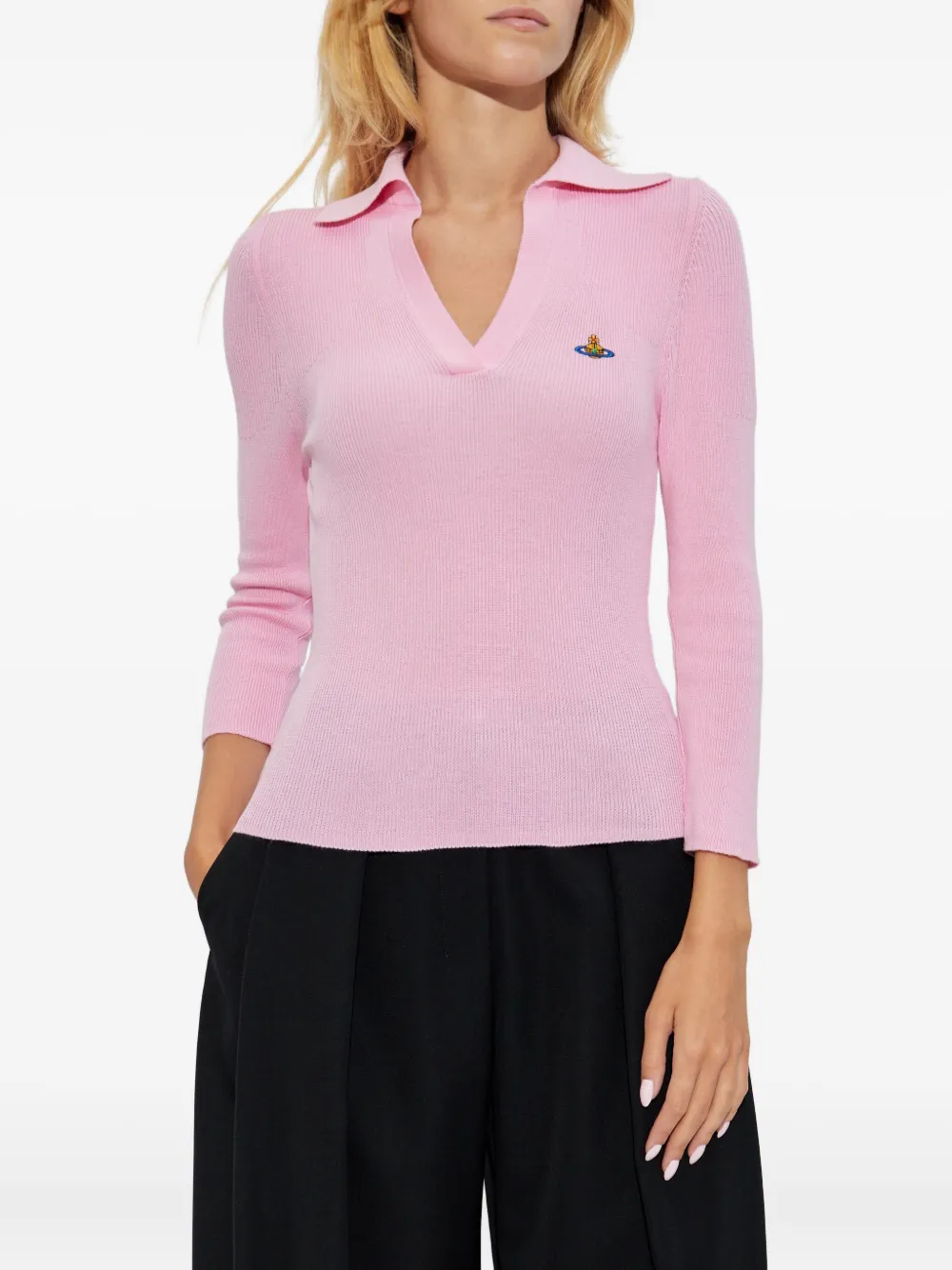 Vivienne Westwood orb-embellished ribbed top Roze