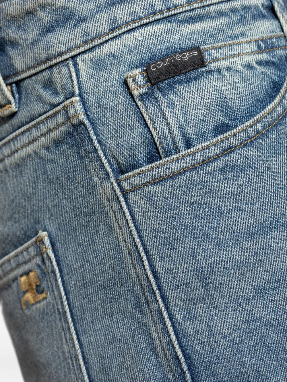 Courrèges Jeans met logoplakkaat en wijde pijpen 7052 VINTAGE MEDIUM BLUE