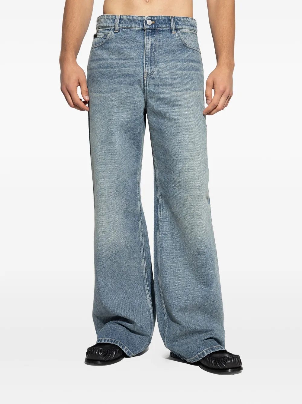 Courrèges Jeans met logoplakkaat en wijde pijpen 7052 VINTAGE MEDIUM BLUE