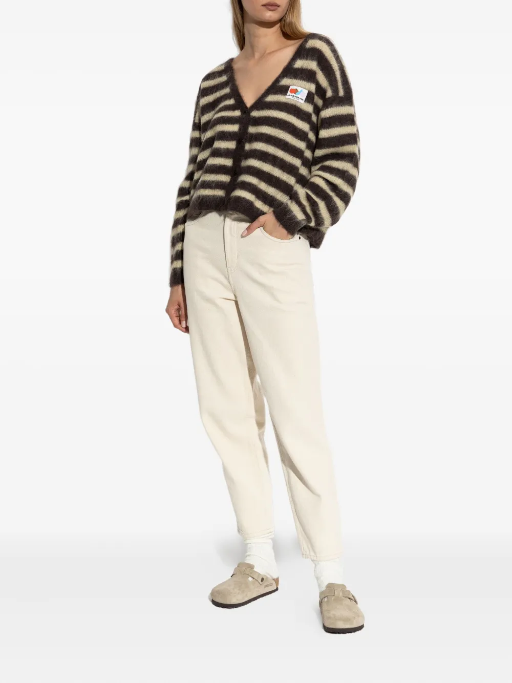 American Vintage leather-patch five-pocket jeans - Beige