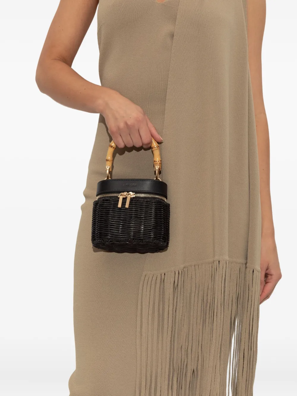 Cult Gaia bamboo-handle woven tote bag Zwart