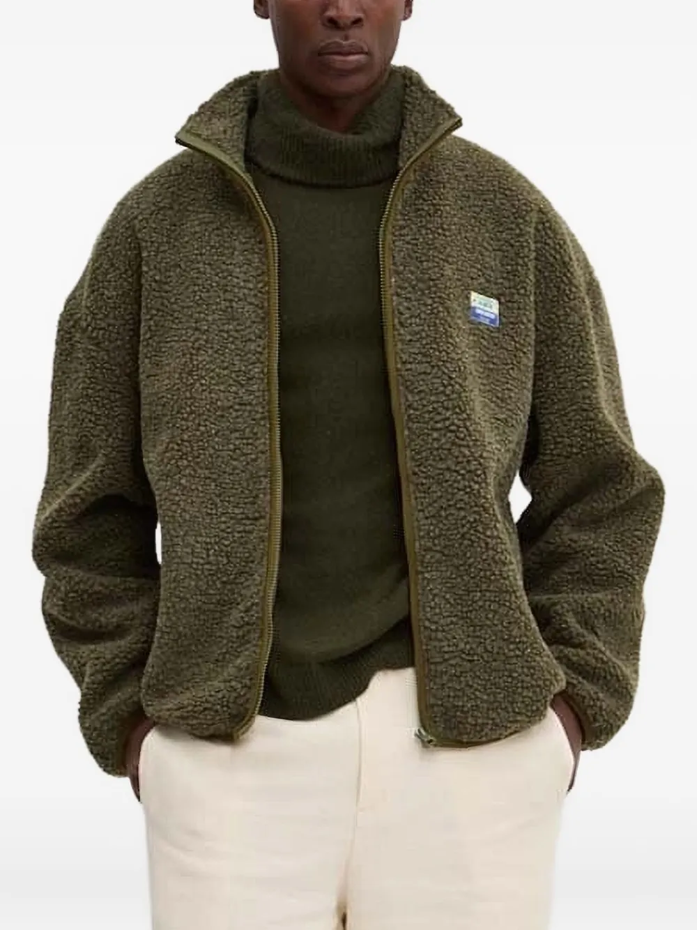 American Vintage Hoktown zip-up shearling jacket Groen