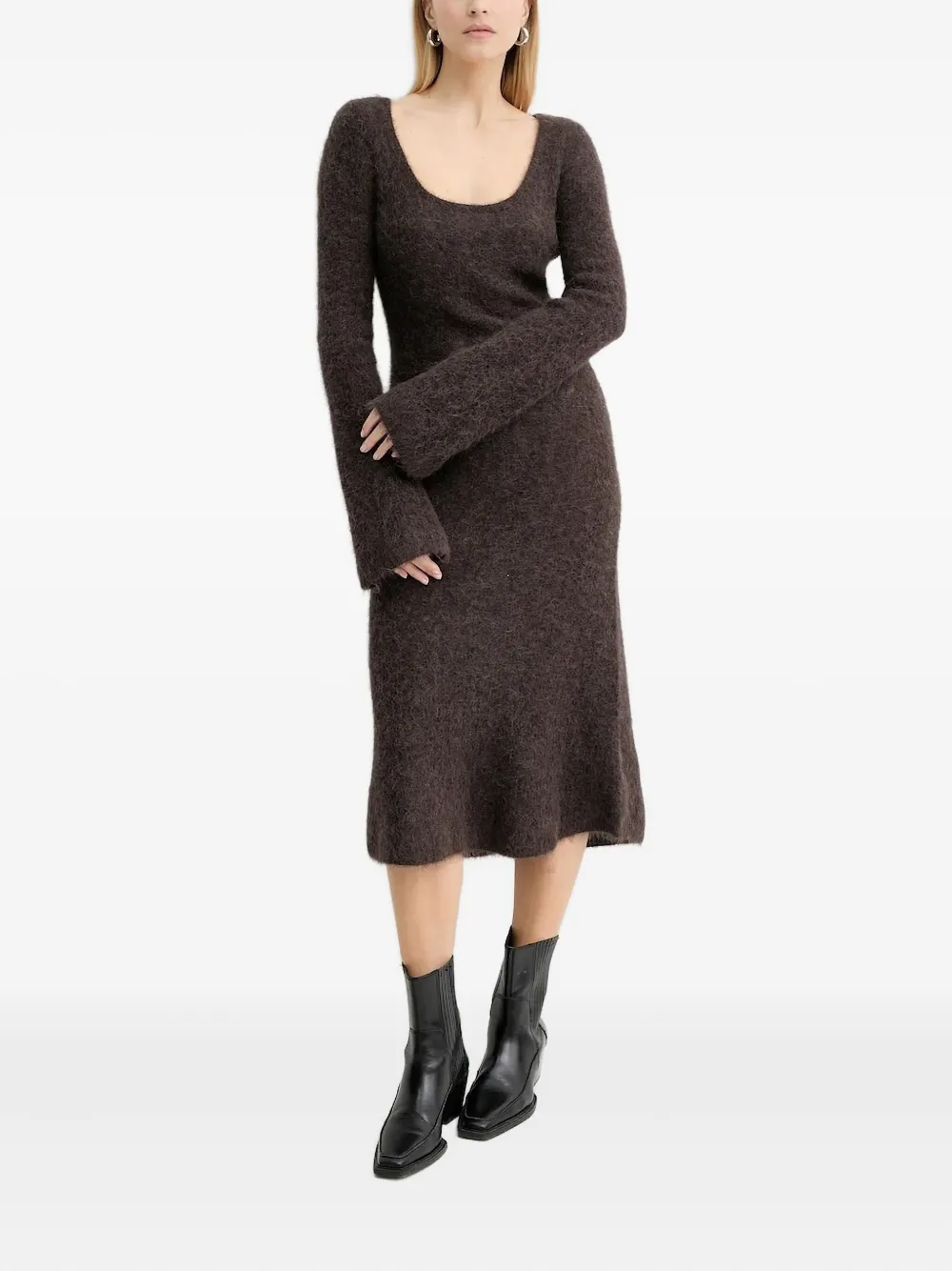 American Vintage Bell-sleeve Knitted Dress In Brown