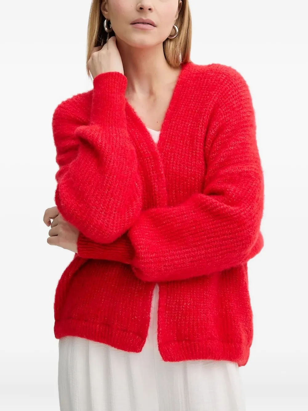 American Vintage East Balloon-sleeve Ribbed Cardigan In Red