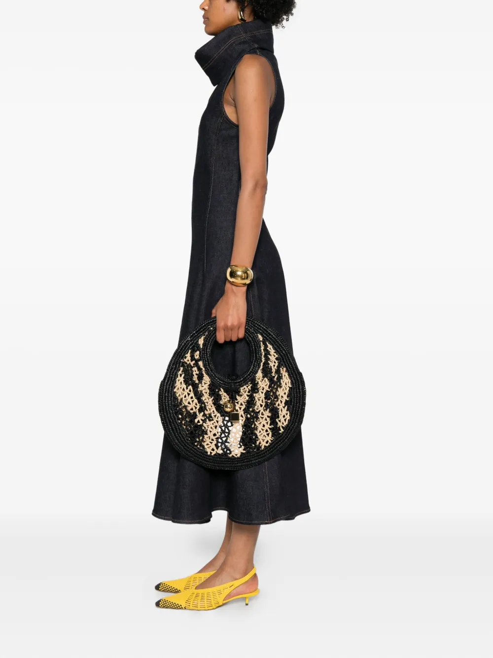 Jacquemus Raffia Circle-handle Tote Bag In Black