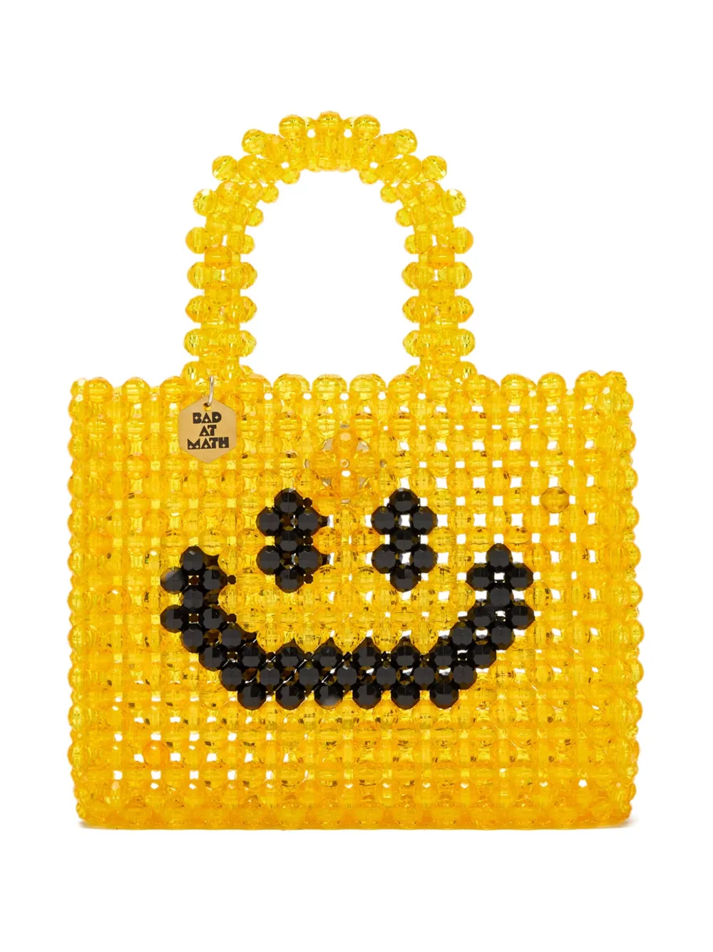Bad At Math Beaded Smiley-face Tote Bag In Yellow
