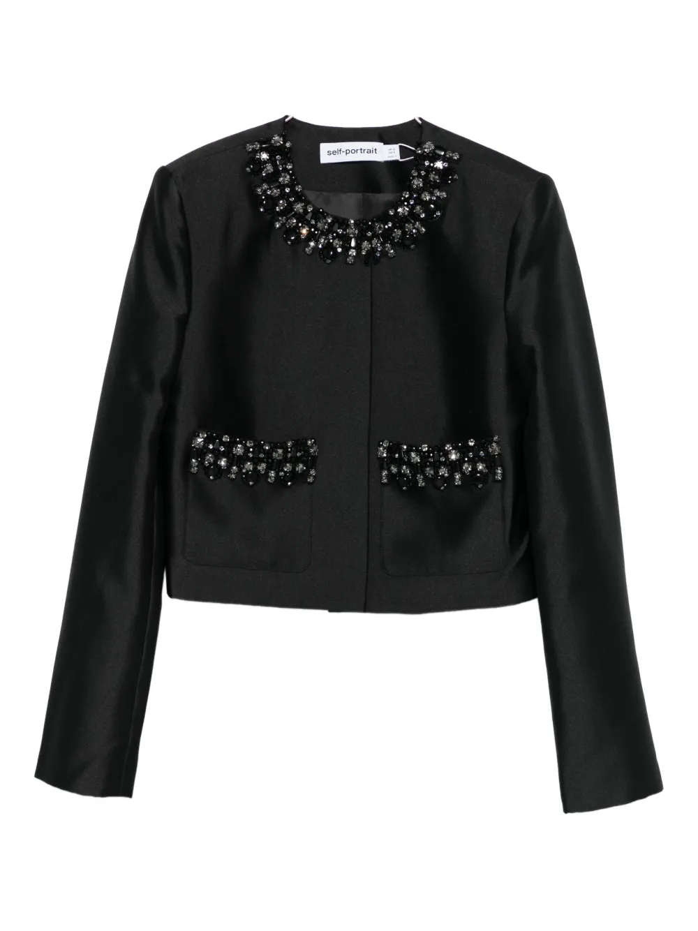 Self-portrait Taffeta Embellished Trim Jacket In Black