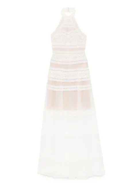 Saiid Kobeisy vestido largo de encaje con cuello de alto