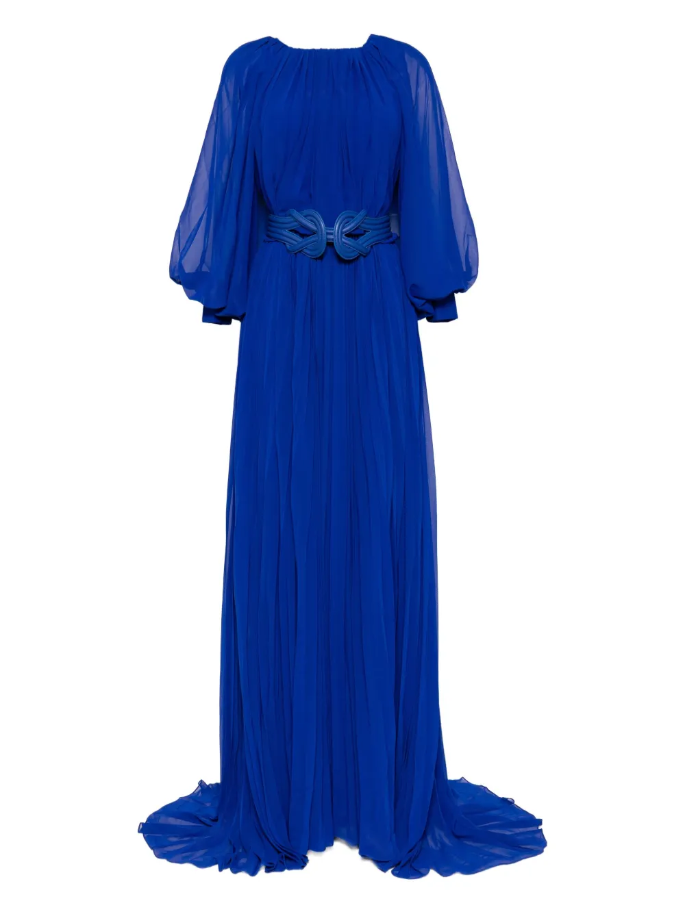 pleated puff-sleeve dress