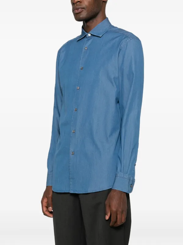 Zegna Cotton Shirt | Blue | FARFETCH CY