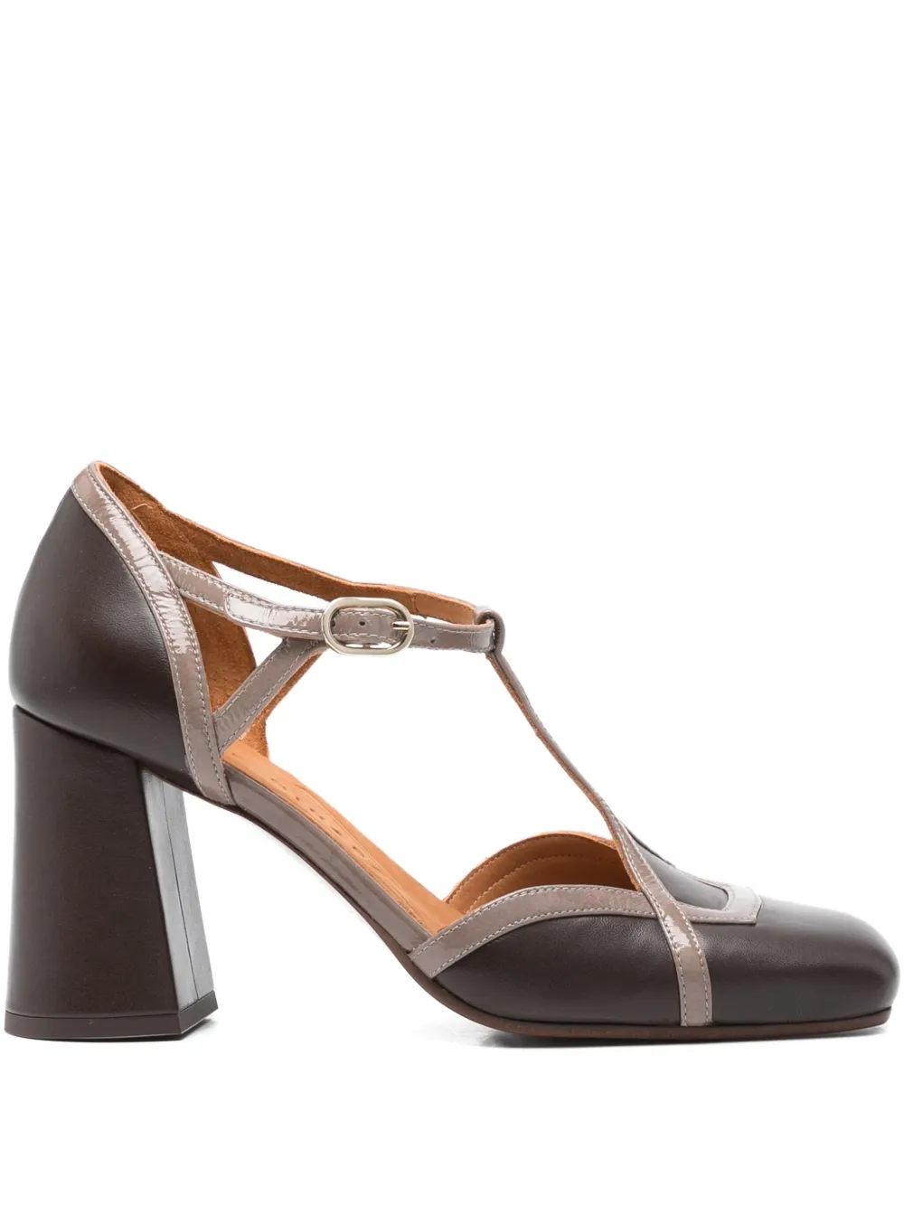 Chie Mihara 80mm Odessy T-strap block-heel pumps Brown