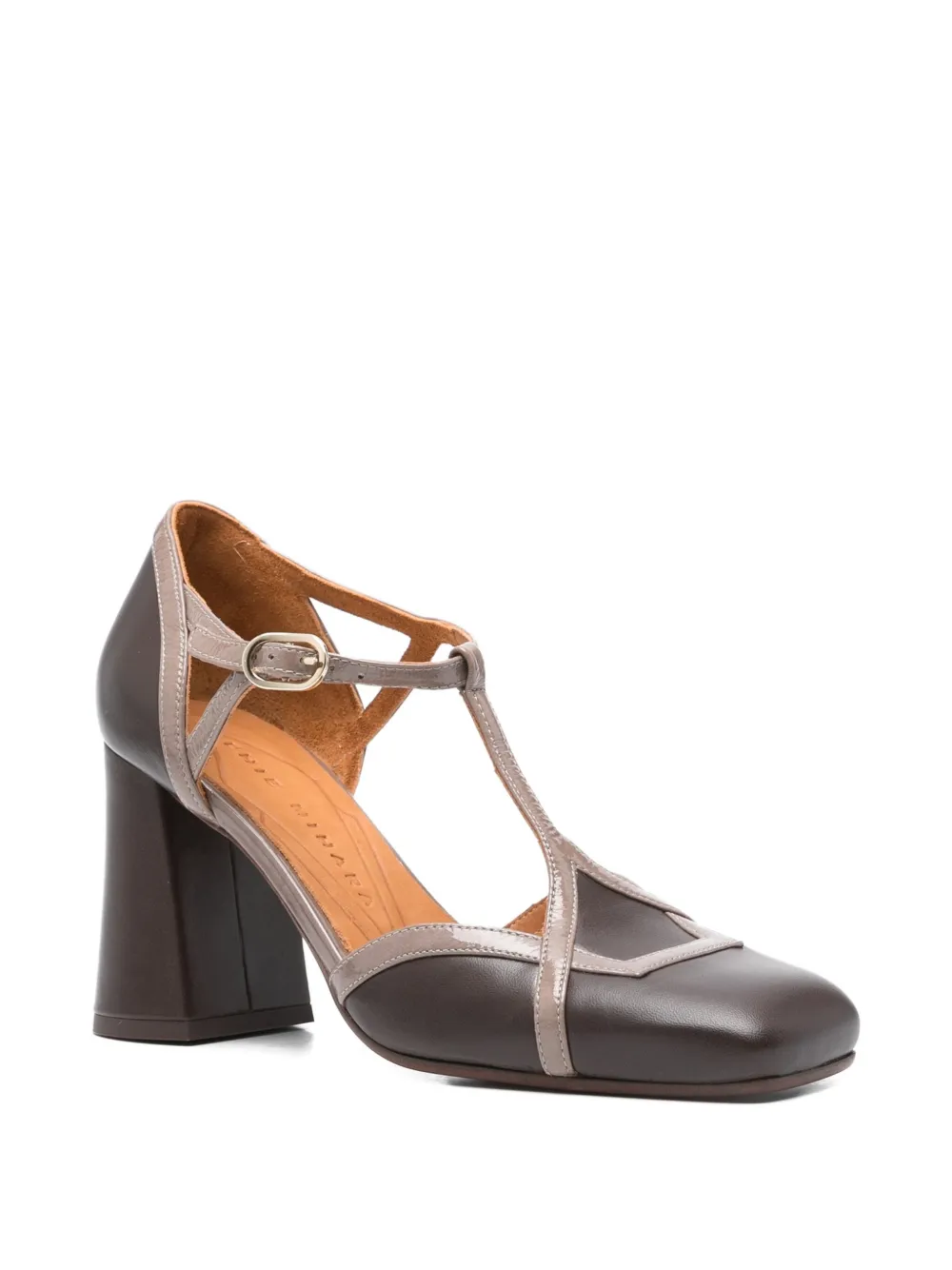 Chie Mihara 80mm Odessy T-strap block-heel pumps Brown