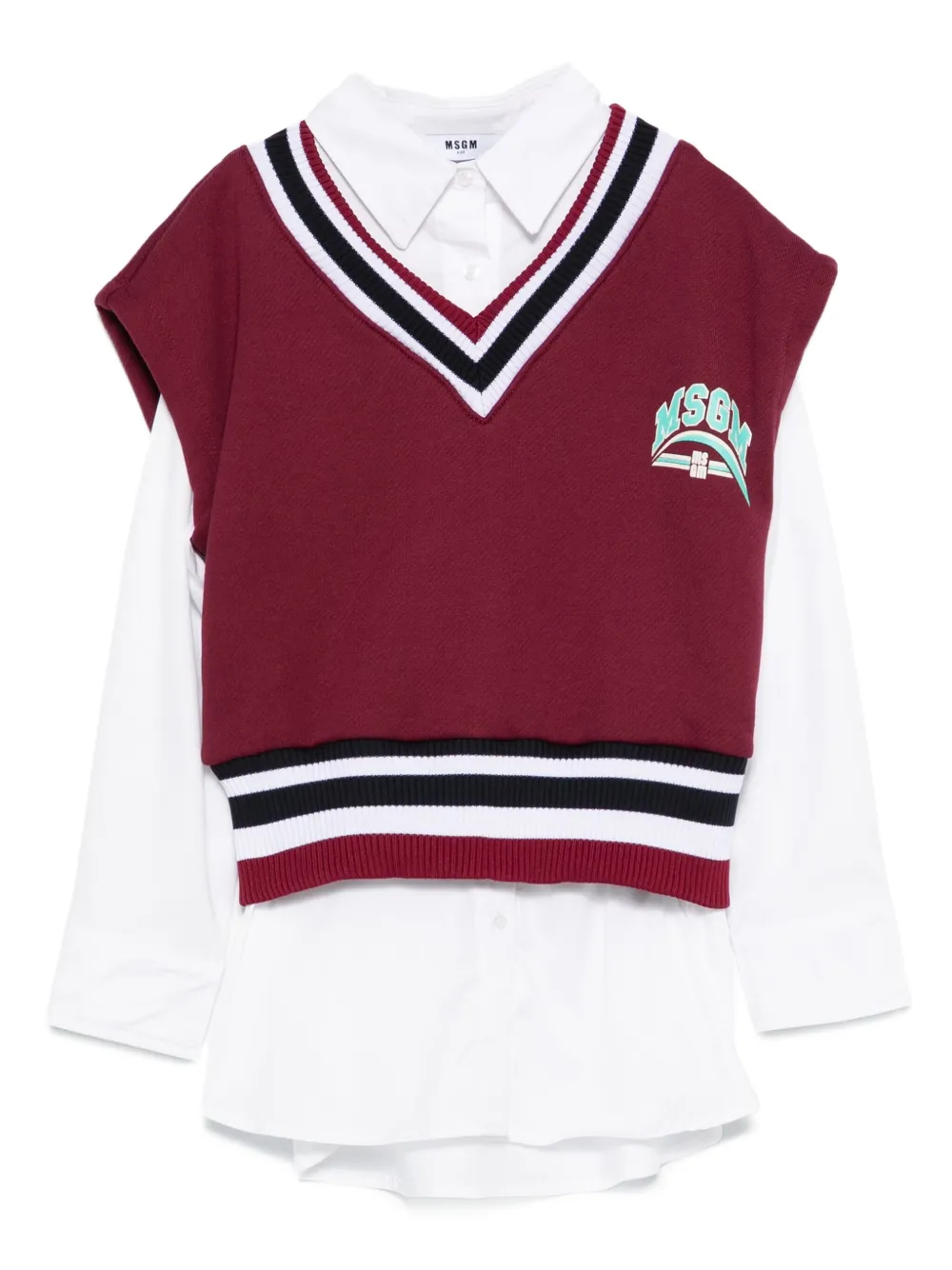 Msgm Kids' V-neck Logo-print Top In Red