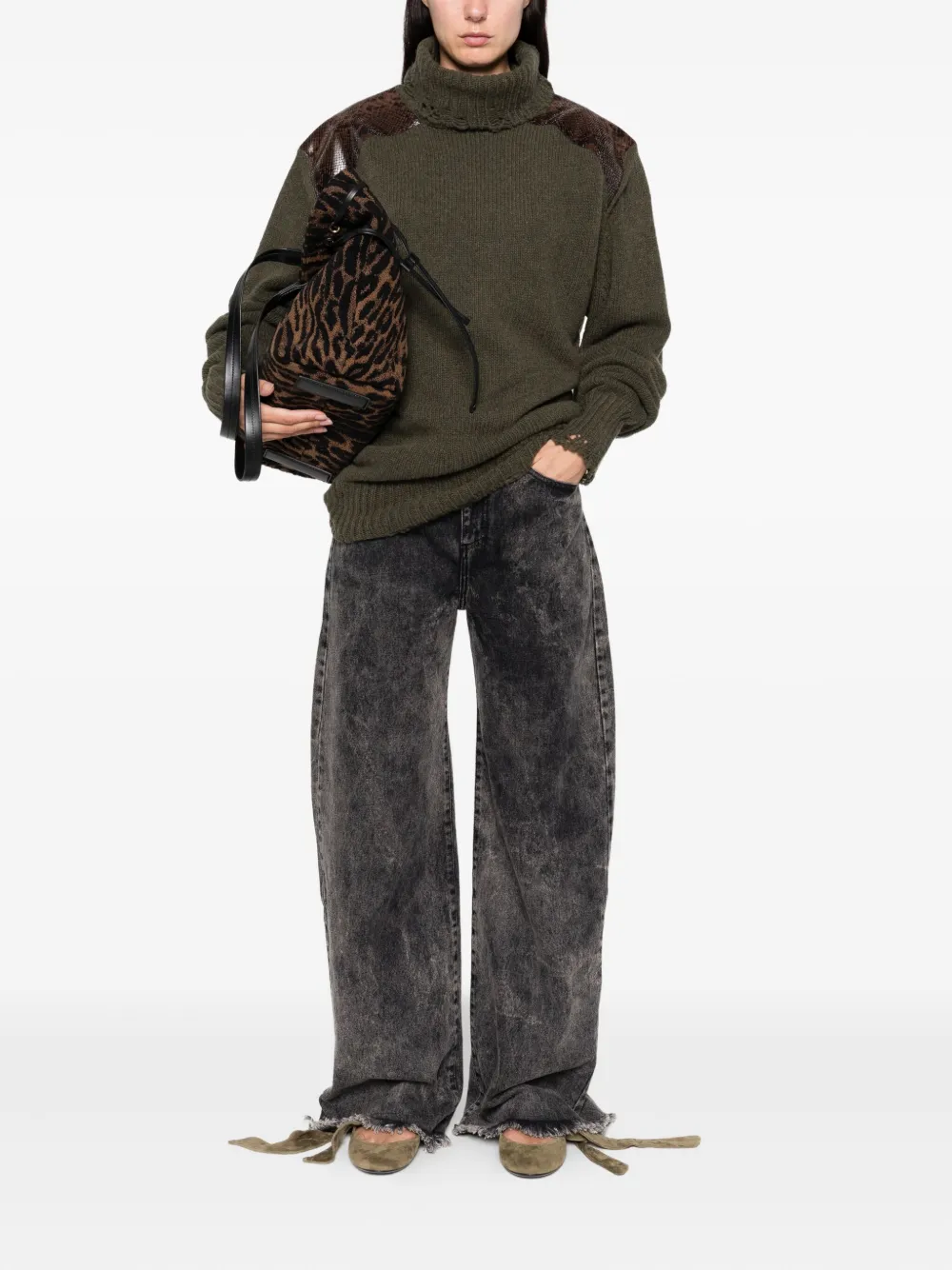 Stella McCartney panelled frayed-hem sweater Groen