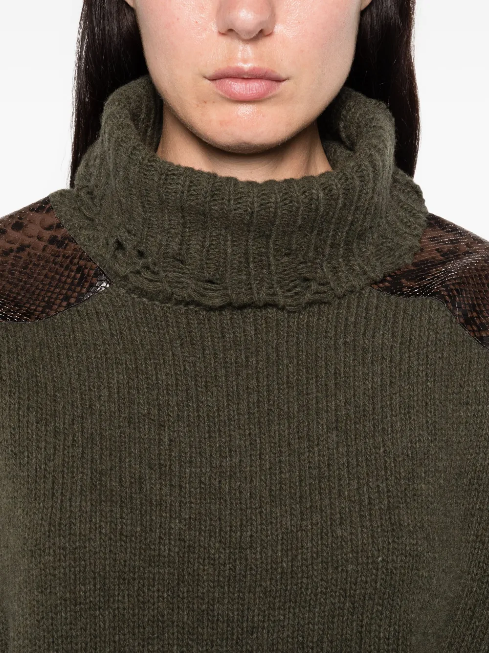 Stella McCartney panelled frayed-hem sweater Groen