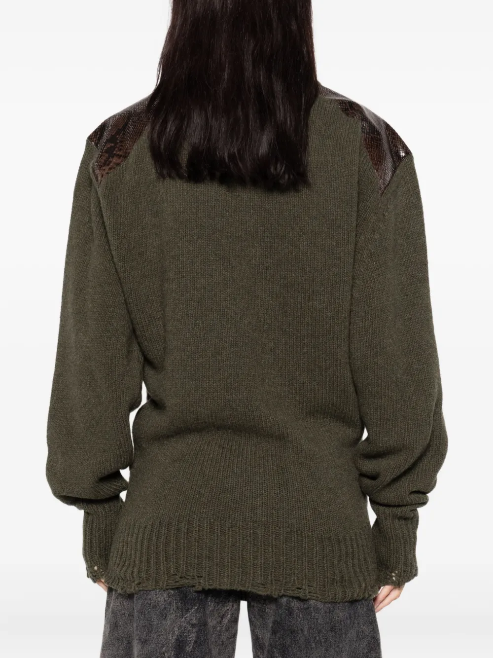 Stella McCartney panelled frayed-hem sweater Groen