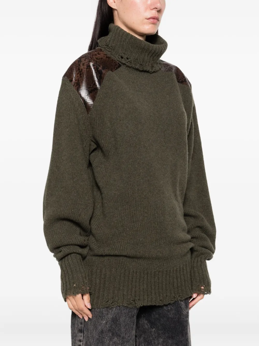 Stella McCartney panelled frayed-hem sweater Groen
