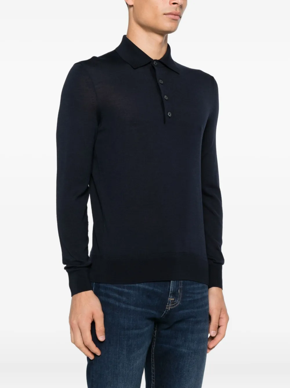 TOM FORD Poloshirt met knopenbies en lange mouwen Blauw