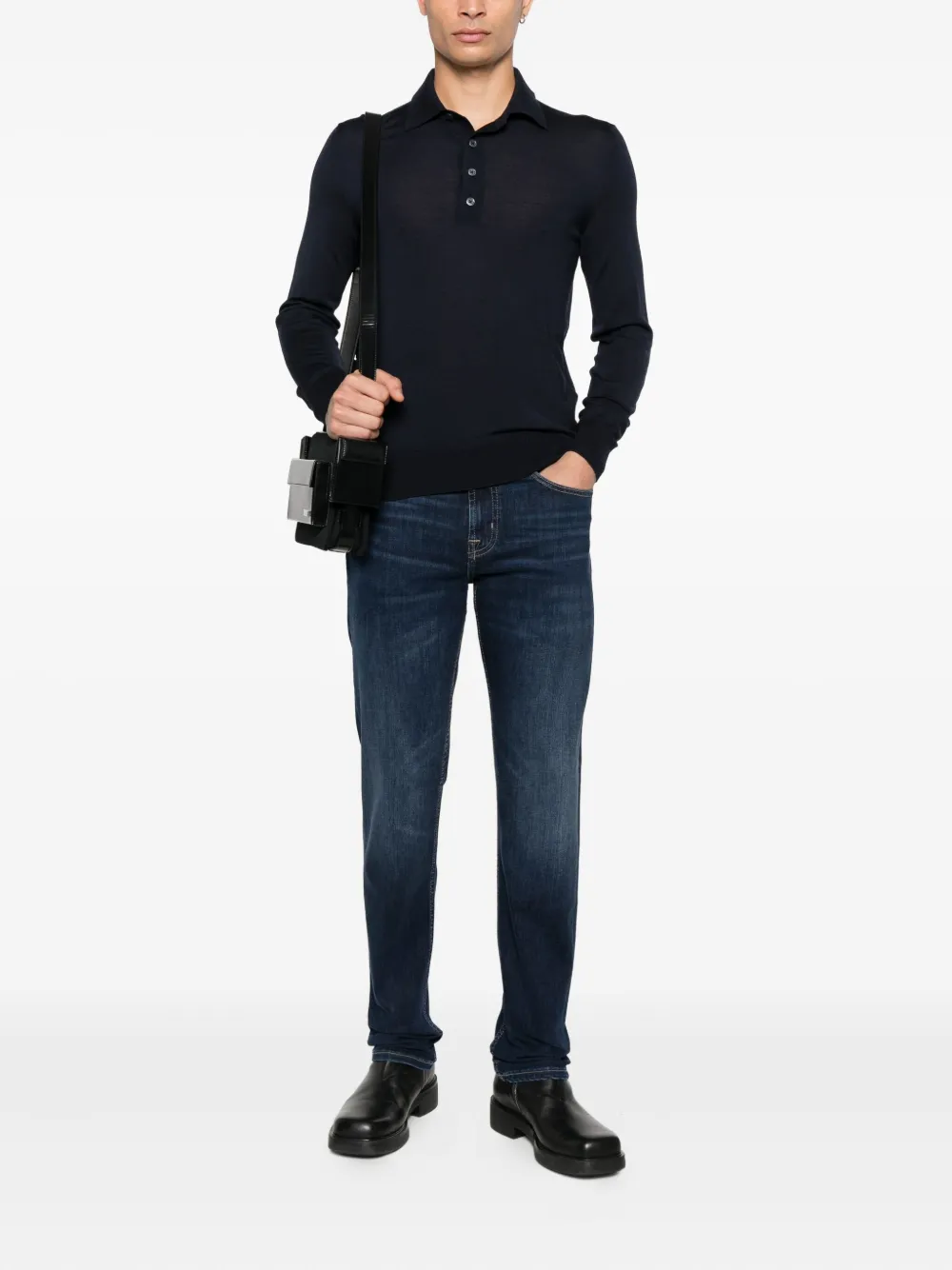 TOM FORD Poloshirt met knopenbies en lange mouwen Blauw