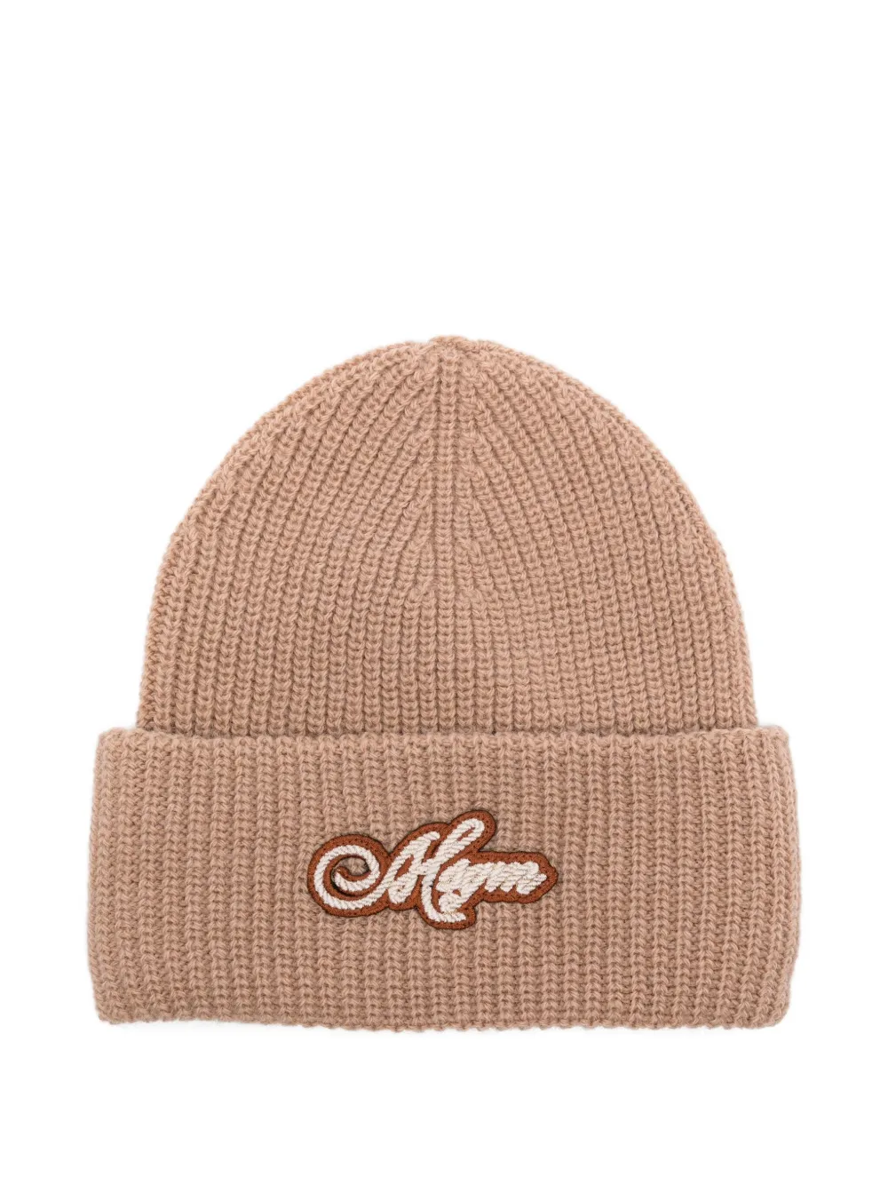 MSGM Kids logo-patch ribbed beanie | Brown | Image 1