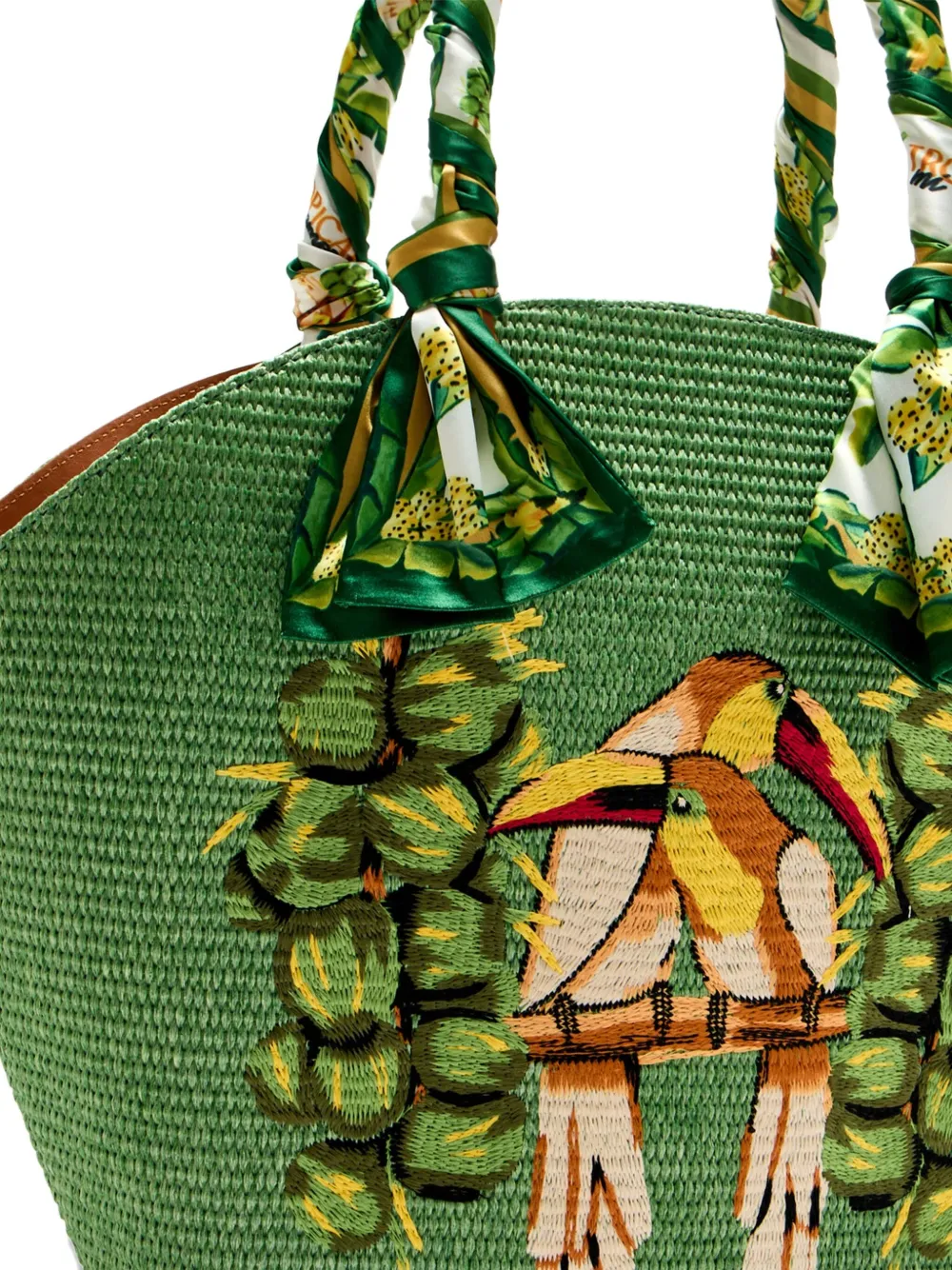 Farm Rio Coconut Toucan Raffia Tote Bag In Green