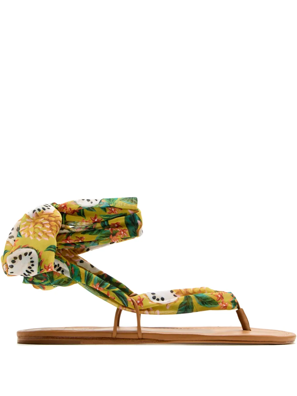 Farm Rio Biriba Floral-print Scarf-strap Sandals In Brown