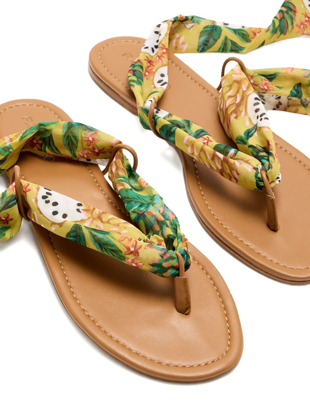 FARM Rio Biriba floral-print scarf-strap sandals Brown