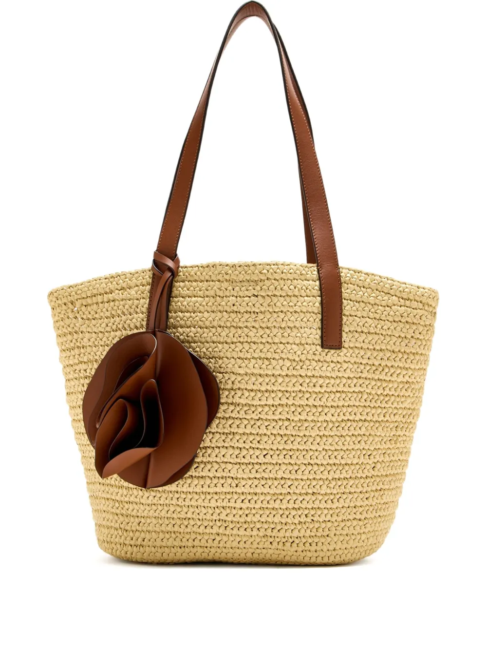 FARM Rio raffia leather-handle tote bag - Toni neutri