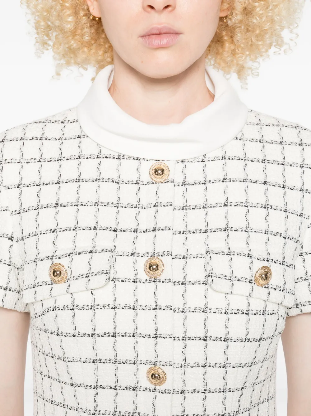Self-Portrait Geruite mini-jurk met knoopdetail Wit