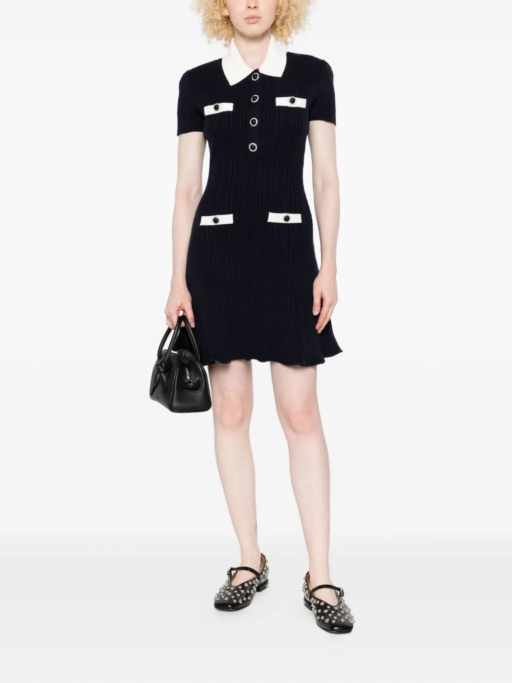 Self-Portrait collared button-detail mini dress Blauw
