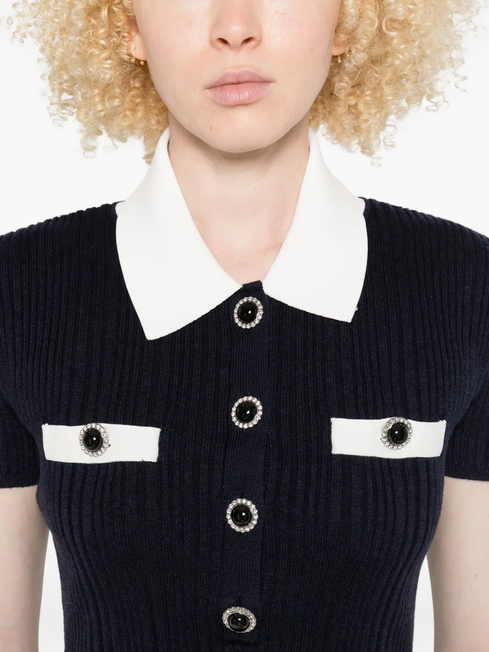 Self-Portrait collared button-detail mini dress Blauw