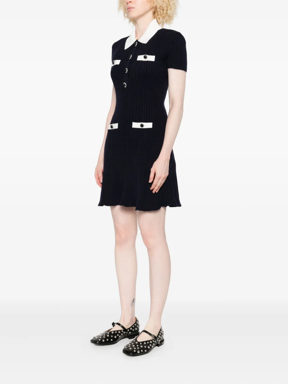 Self-Portrait collared button-detail mini dress Blauw