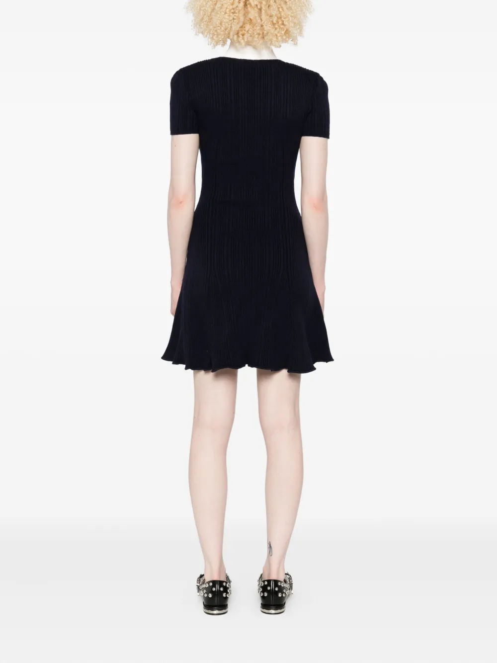 Self-Portrait collared button-detail mini dress Blauw
