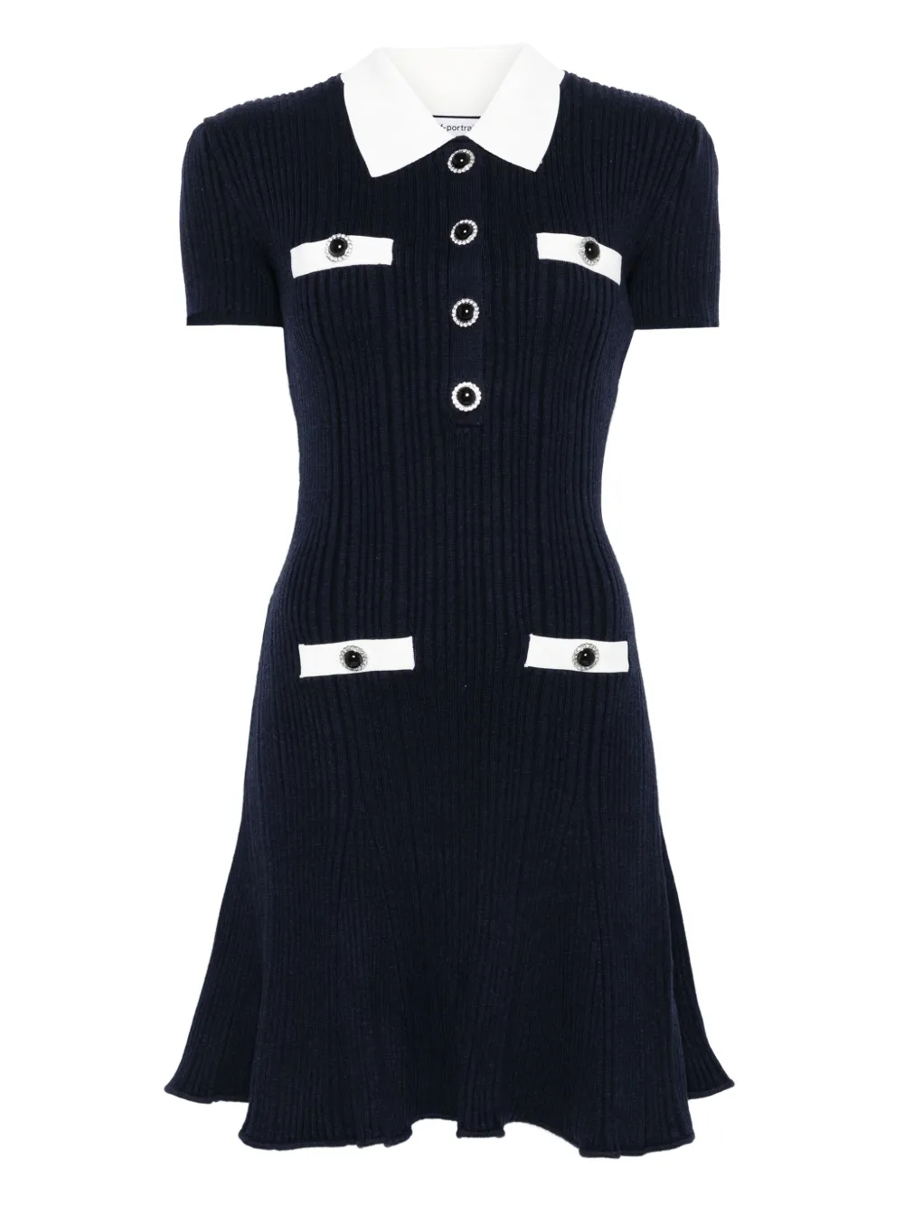 Self-Portrait collared button-detail mini dress Blauw