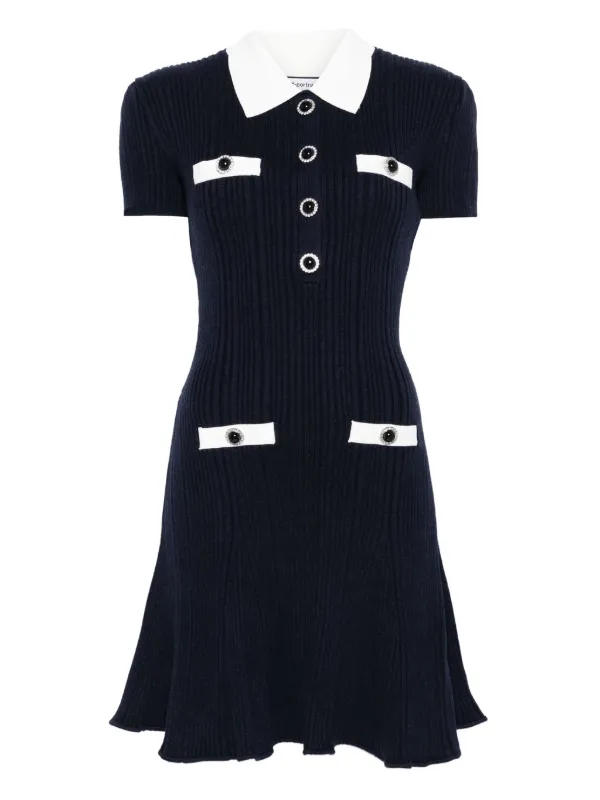 Self-Portrait Collared button-detail Mini Dress Blue FARFETCH BH