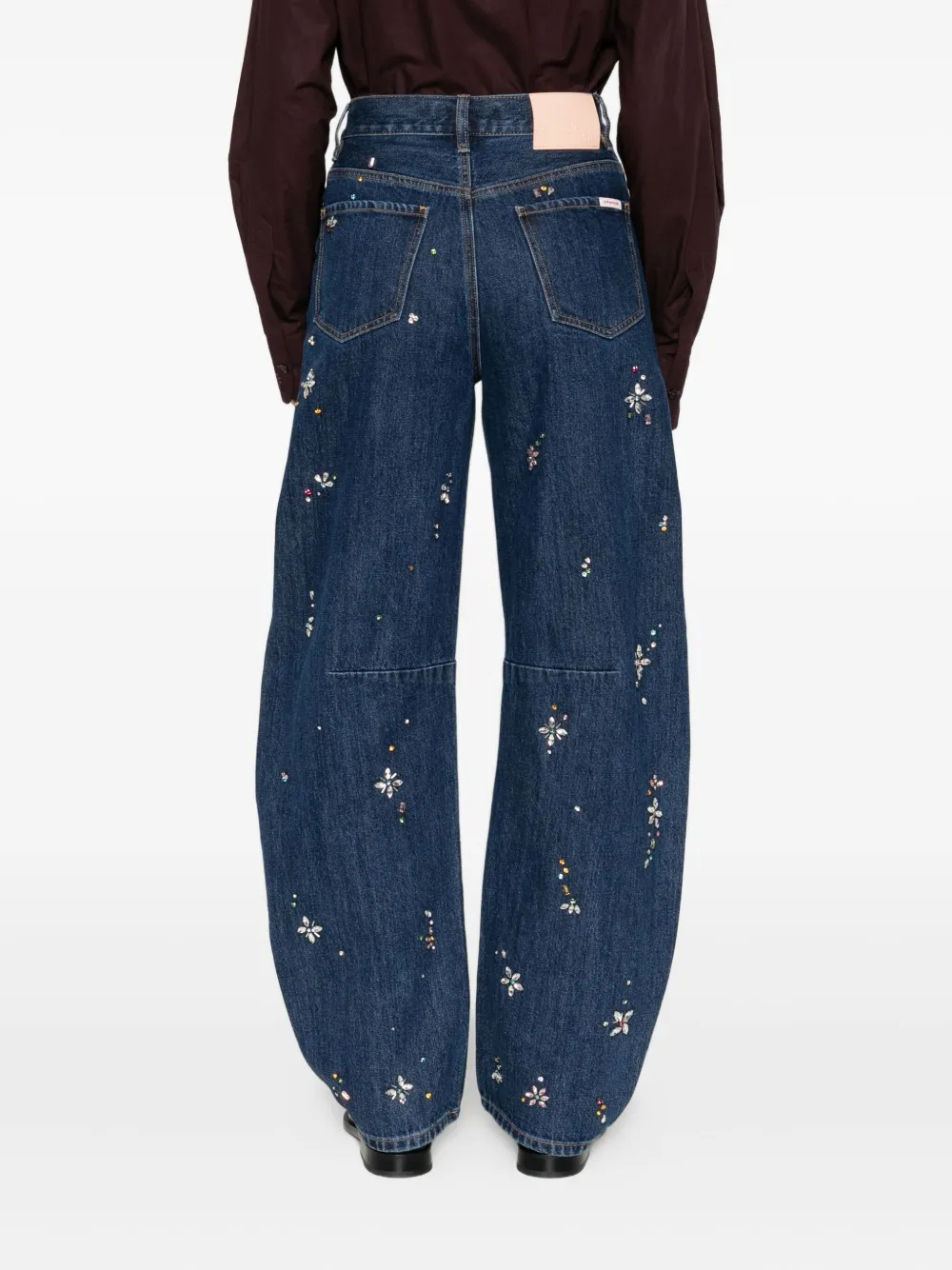 Self-Portrait crystal-flower embellished jeans Blauw