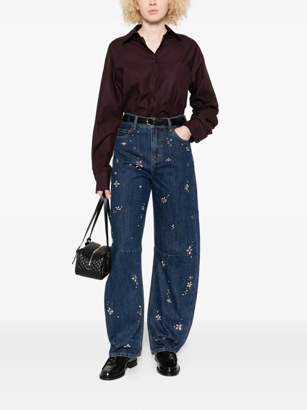 Self-Portrait crystal-flower embellished jeans Blauw