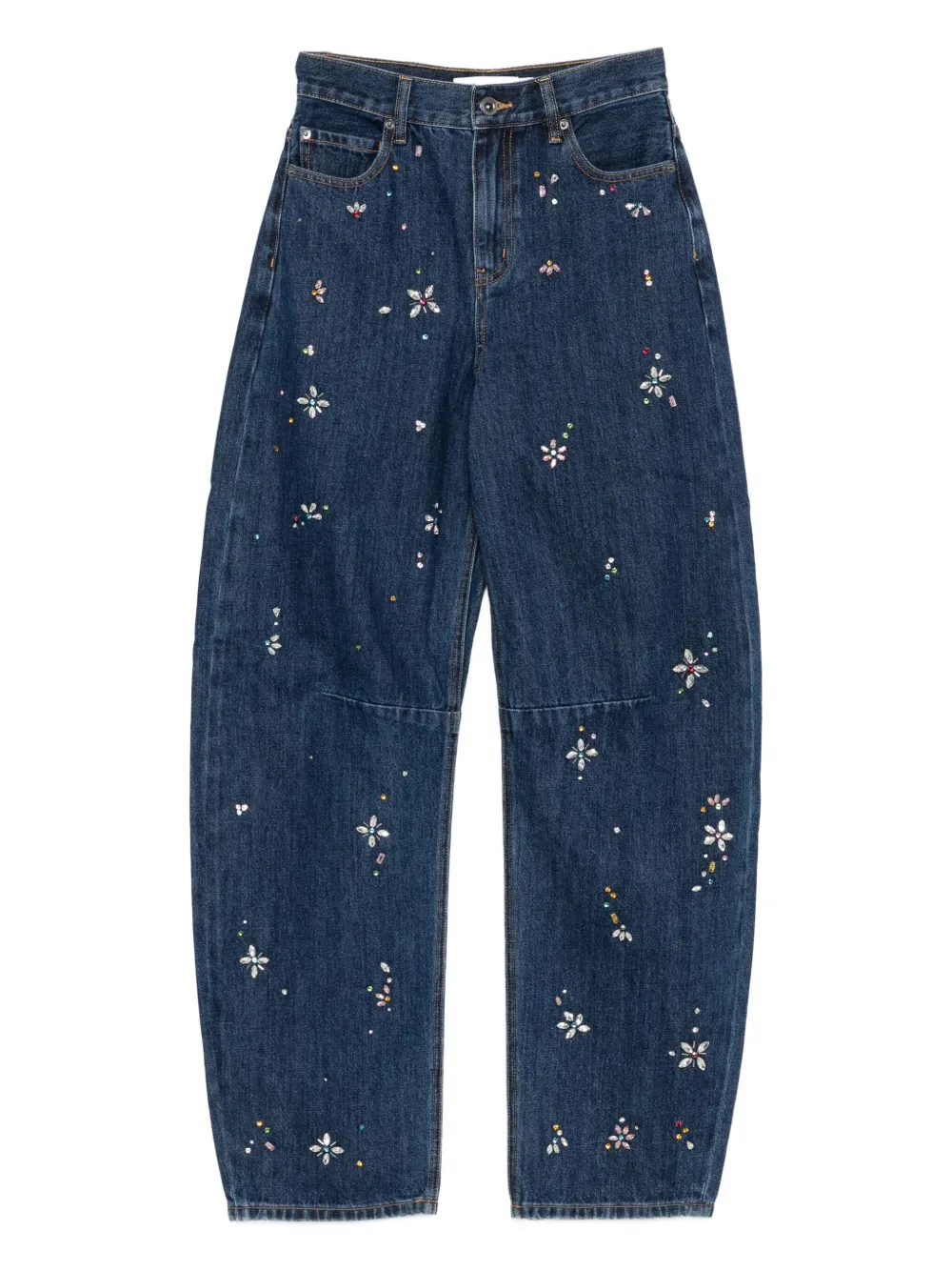 Self-Portrait crystal-flower embellished jeans Blauw