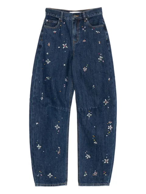 Self-Portrait crystal-flower embellished jeans