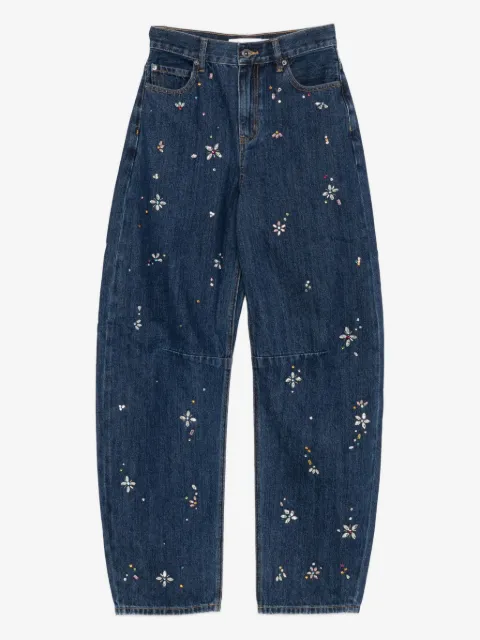 Self-Portrait crystal-flower embellished jeans